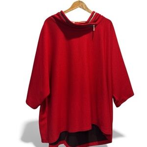 NWOT Multiples Red Elbow Sleeve Cowl Neck Collar Zipper Accent 2X